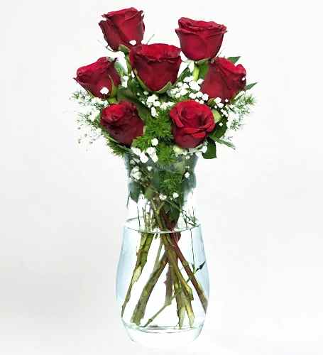 Vazoda 7'li Kırmızı Gül